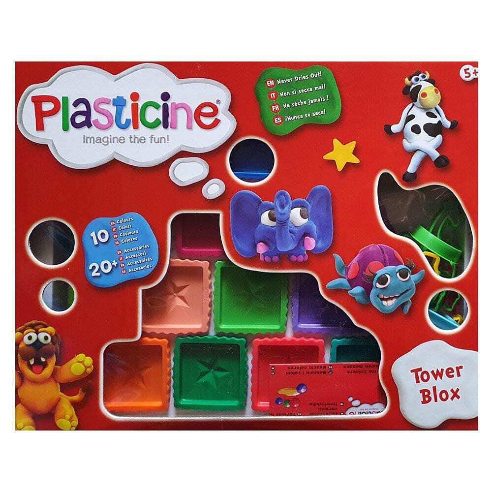 Plasticine The Original, Tower Blox, Endless Fun and Creativity with Never-Drying Modelling Compound - 10 Vibrant Colours, Complete Set for Artists of All Ages