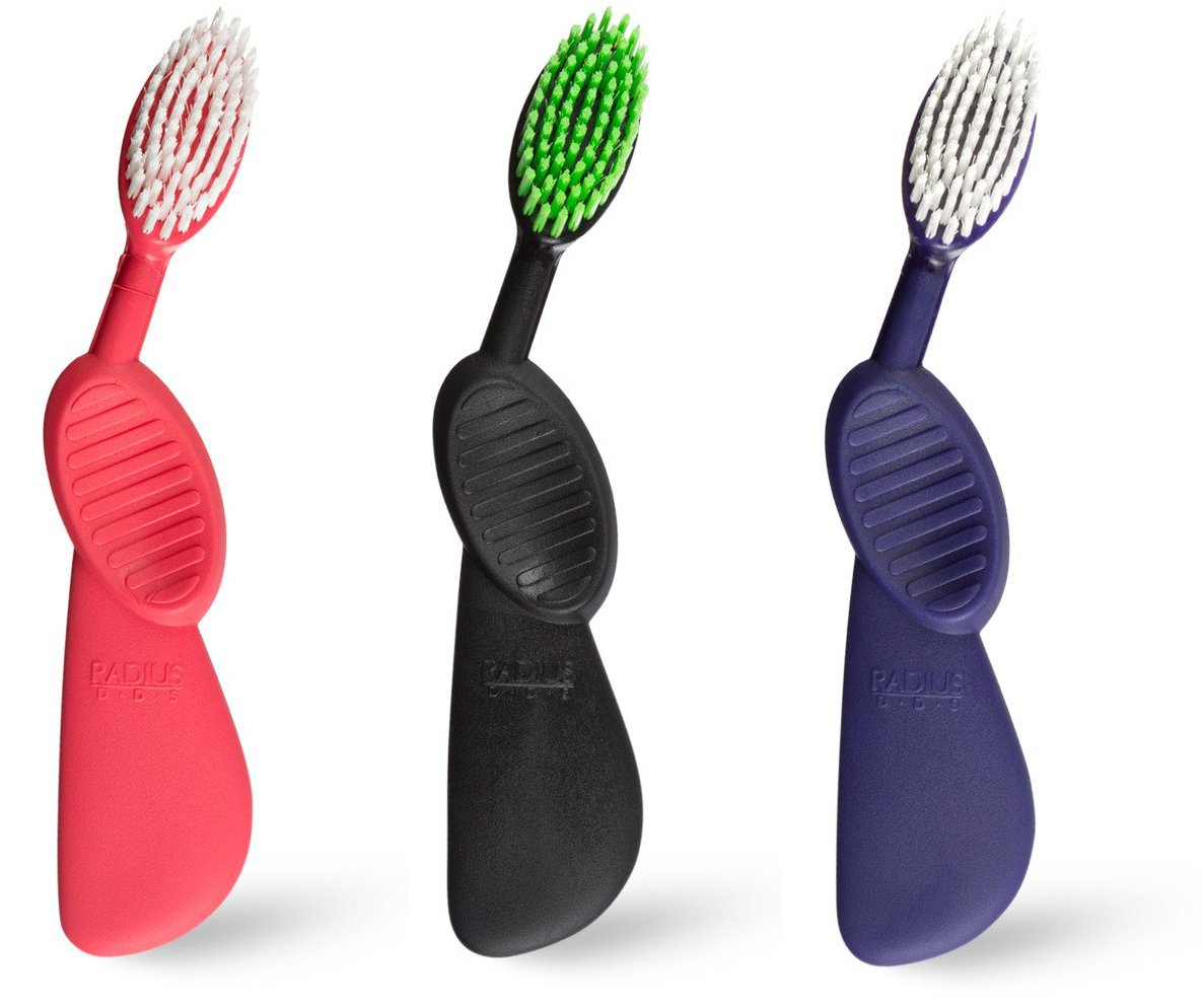 Radius Scuba Toothbrush (Pack of 3) with Supersized Brush Head and “Flex-Neck” Technology (Right-Handed, Colors May Vary)
