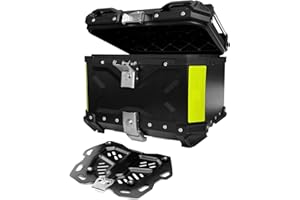 45L Motorcycle Top Case, Universal Aluminum Tail Box with Security Lock Motorcycle Trunk Box Waterproof Motorcycle Top Box fo