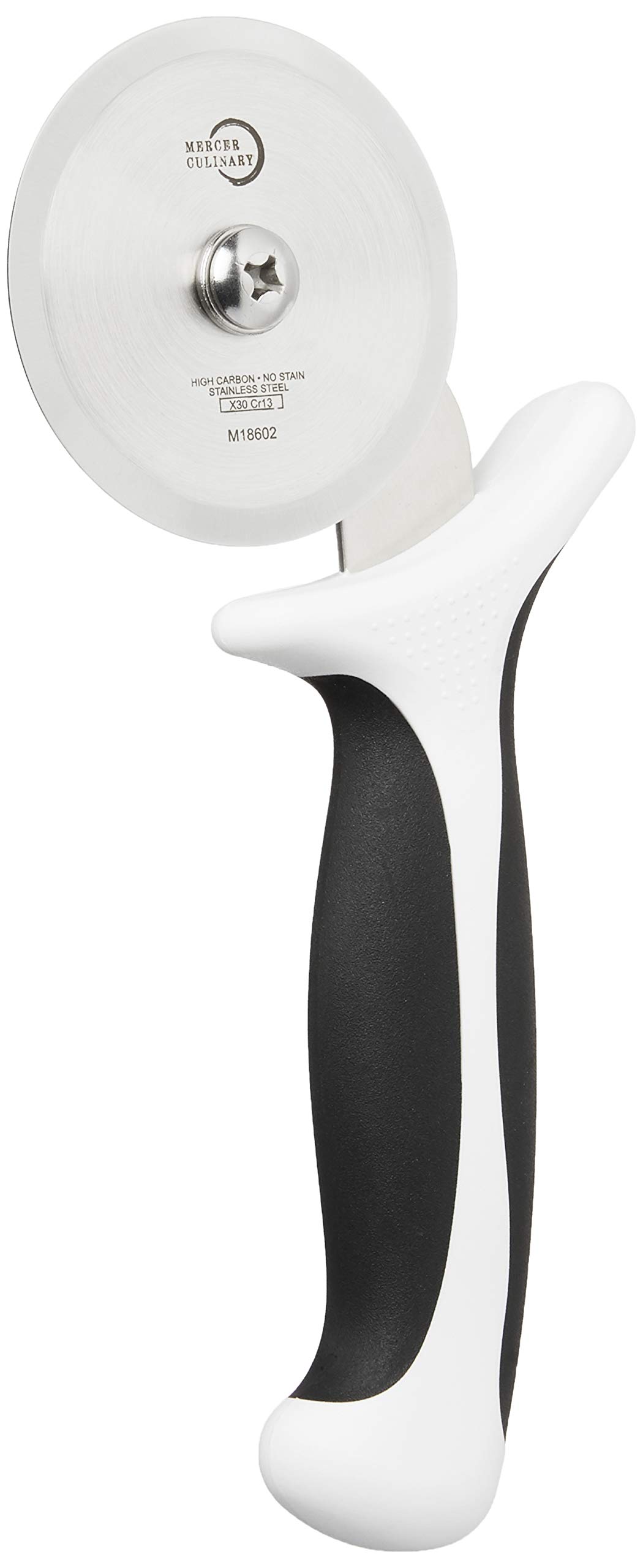 Mercer Culinary Millennia Stainless Steel Pizza Cutter with White Handle and 2.75-Inch Wheel