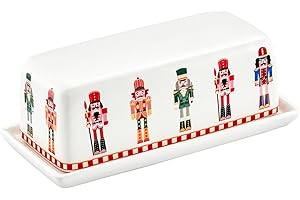 Bico Christmas Soldier Ceramic Butter Dish with Lid, Wide Butter Keeper for Counter, Kitchen Countertop, Microwave and Dishwasher Safe