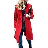 chouyatou Women's Basic Designed Notch Lapel Double Breasted Mid-Long Wool Pea Coat