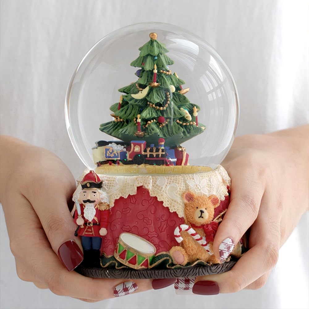 LOVE FOR YOU Gift Wrapped Nutcracker Christmas Tree Music Box Color Lights Xmas Train Musical Snow Globe for Girls and Boys Baby Kids Daughter Mom Granddaughter Grandma Sisters Women Presents Gifts