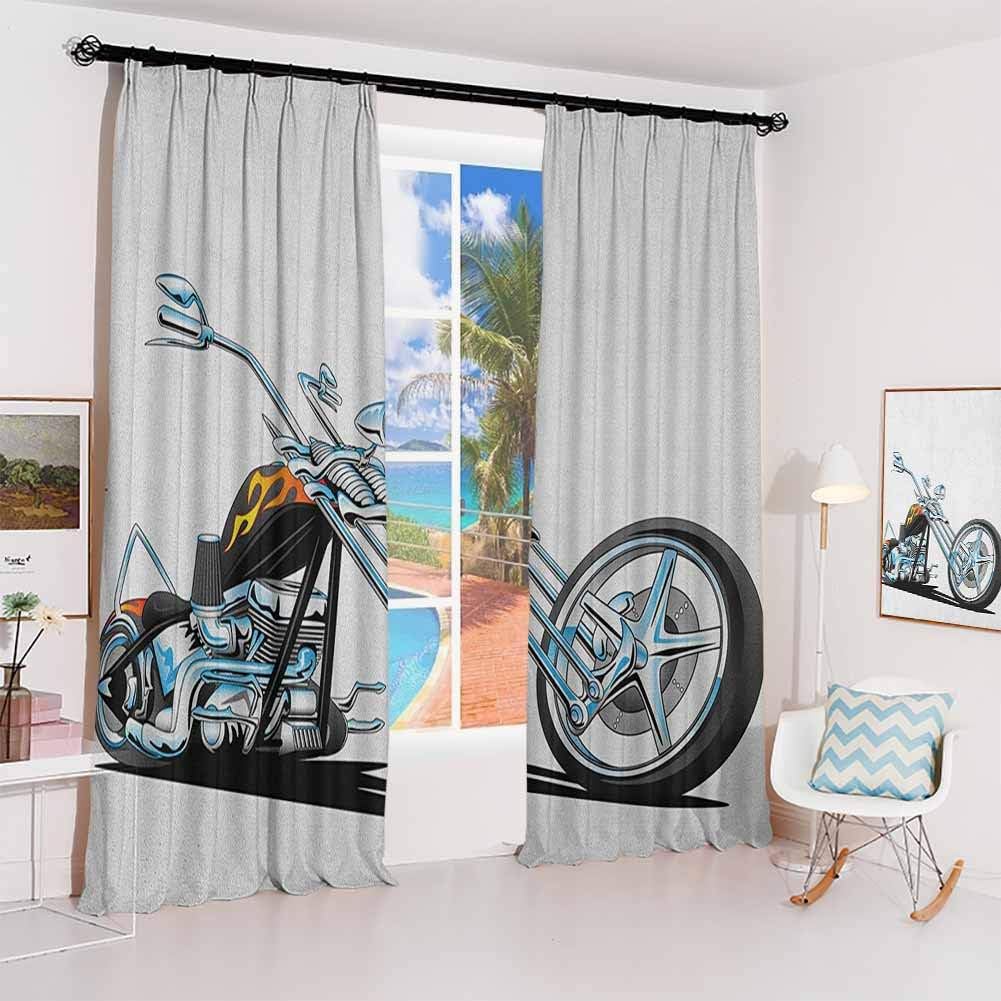 hengshu Manly Sunshade Sunscreen Curtain American Chopper Motorcycle Competitions Tough Wild Cool Sport Soundproof Shade W52 x L84 Inch Charcoal Grey White Pale Blue