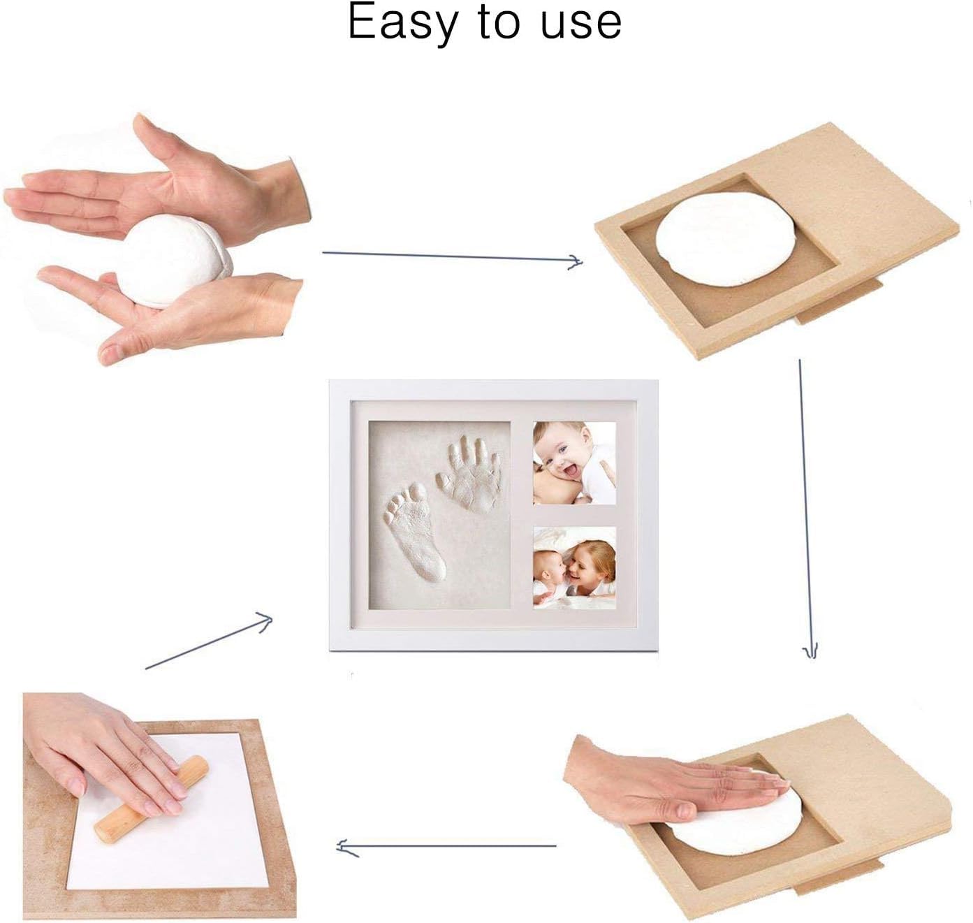 Paw Print Kit, Footprint Handprint kit, DIY Paw Print Frame Kit - Safe, Non-Toxic Ink & Clay for 3D Cat & Dog Pawprint Keepsake, Personalized Memorial & Holiday Gift, No-Mess Photo Display Frame