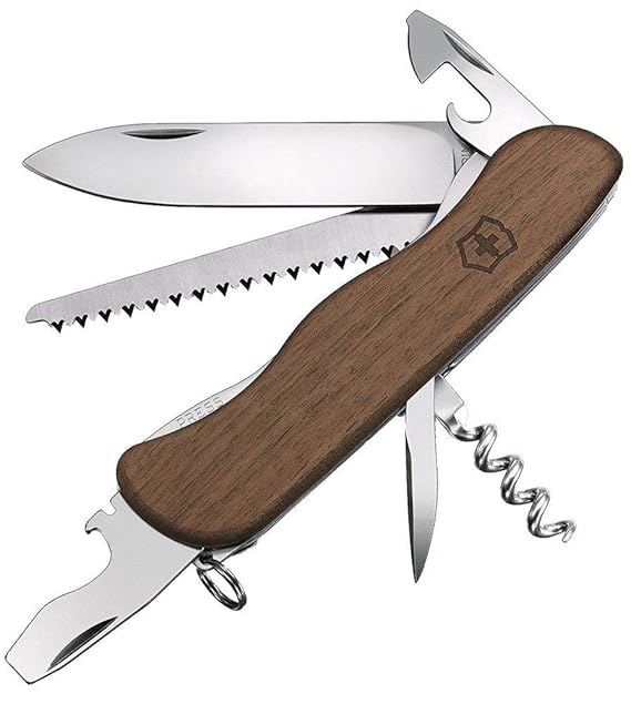 Victorinox Holz Taschenmesser Forester Wood (10 Funktionen, Schalen aus Nussbaumholz, Holzsäge)