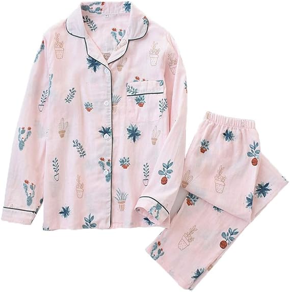 Amazon Mymh パジャマ レディース 綿100 二重ガーゼ レディース ルームウェア 長袖 上下セット 前開き 吸汗通気 肌に優しい 部屋着 かわいい 春夏秋冬用 粉pink L パジャマ ルームウェアセット 通販