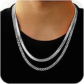 Lydow Layered Stainless Steel Chain Necklaces for Men Boys, 2Pcs Cuban Link/Rope/Herringbone Chains Jewelry Gifts, 16 "/18 ", 18 "/20 ", 20 "/22 ", 22 "/24 "