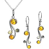 Ian and Valeri Co. Multicolor Amber Sterling Silver Earrings Pendant Necklace Set Chain 18 Inches