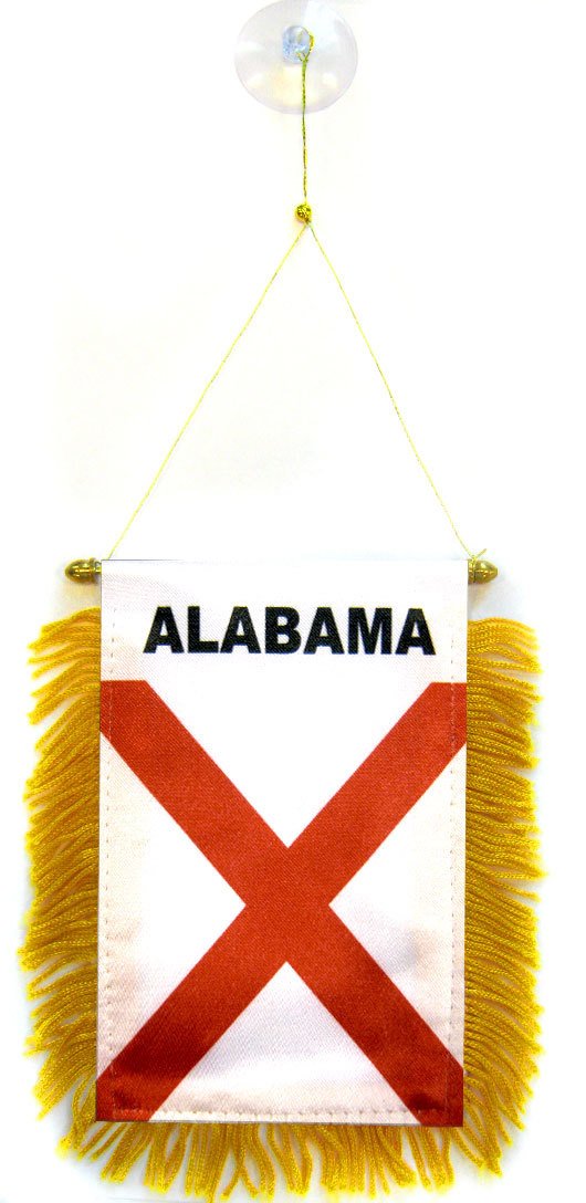 AZ FLAG - Alabama Mini Banner - 6'' x 4'' - 100% Polyester US state of Alabama Small Pennant for Car - Double-sided Flag with Suction Cup Hanger