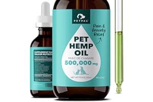 Petpal Organic Hemp Oil for Dogs & Cats (500,000MG) Canadian Grown, Natural Calming, Stress, Rich in Omega 3, Super Food Topp