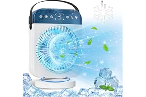 DELLER Portable Air Conditioner, Personal Mini Air Conditioner Cooling Fan with 5 Speeds, 70° Oscillation, Evaporative Air Cooler 1/2/4/8H Timer, 7 LED Night Light Portable AC Unit Camping Bedroom Office