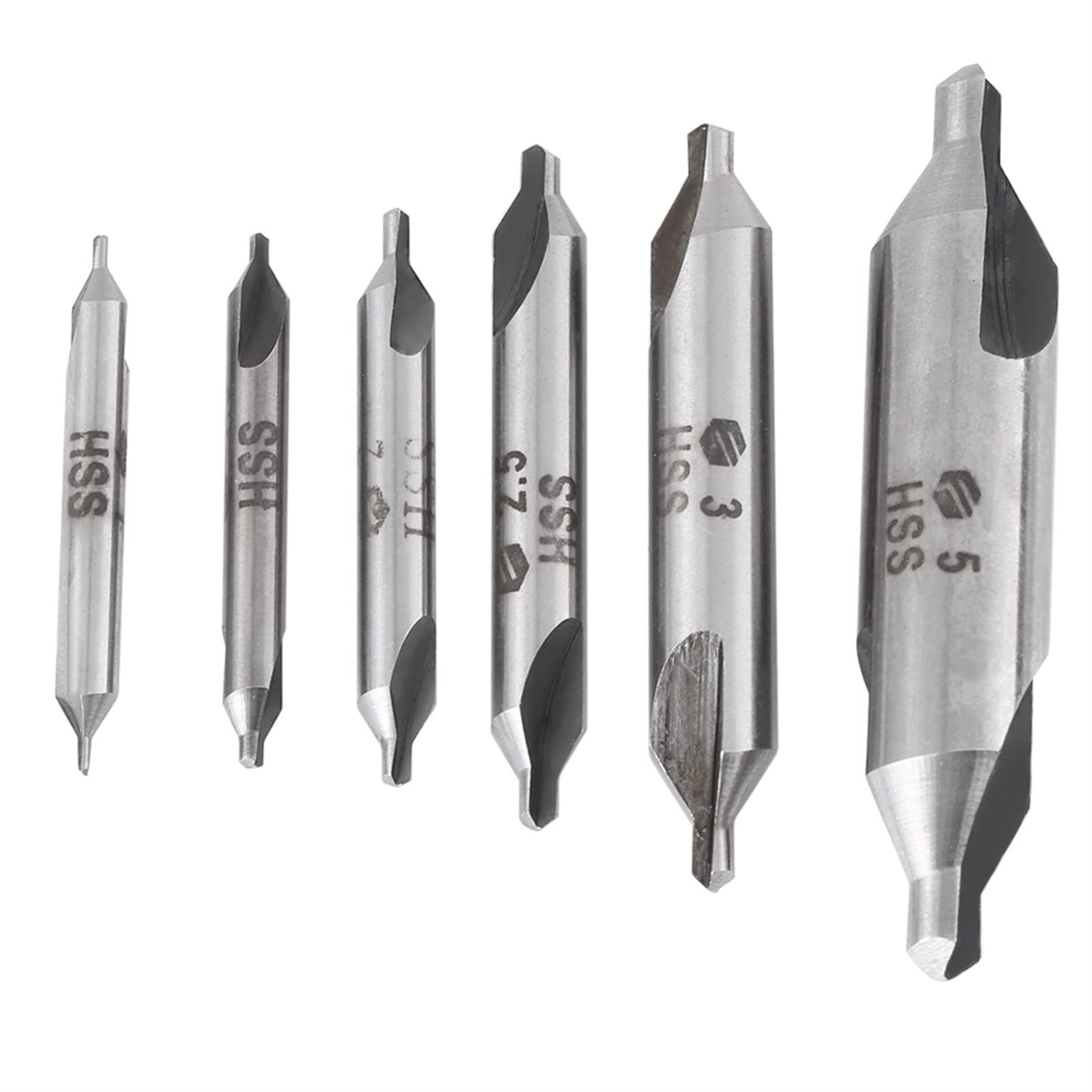 Center Drill Bit Set, 6 Pcs 1/1.5/2/2.5/3/5mm 60 Degree HSS Center Drill Center Drill Bit Set, Angle Countersink Spotting Combined Countersunk Head Spotting Drill Bit Set For Metal Wood