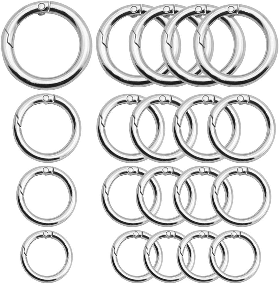 UBERMing 20 x Spring O Rings Round Spring Keyring Buckle Silver Alloy Snap Spring Loaded Clips Trigger for Keyrings Crafts Or Handbag Decorations - Inner Diameter 13/17/19/25mm