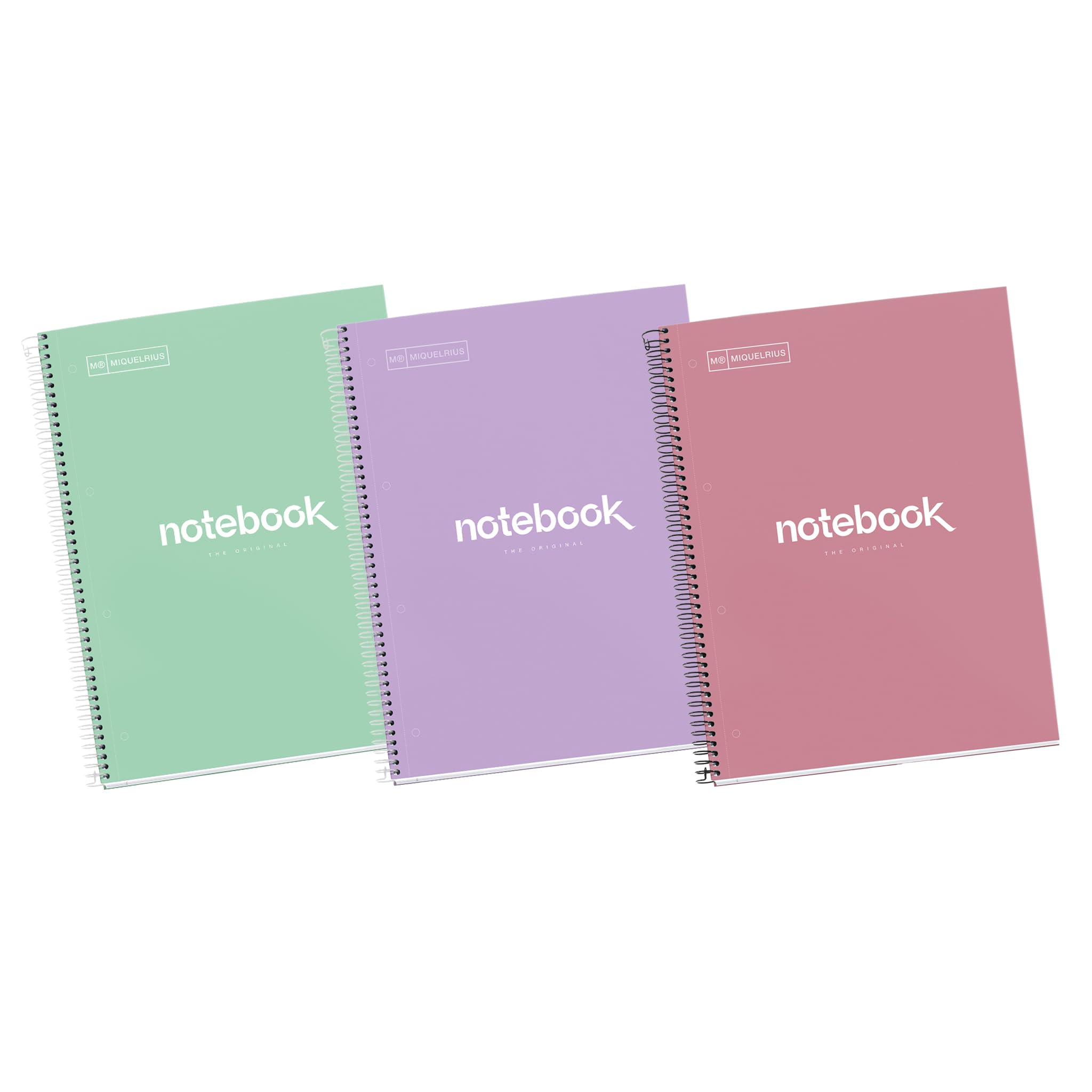 Miquelrius - Pack of 3 A4 Emotions Notebooks, 80 Sheets 90 g/m², Grid 5 x 5 mm, 1 Colour Strip, Micro-Perforated Spiral Bound, Extra Hardcover, 4-Hole Punch, Modern Pastel Colours