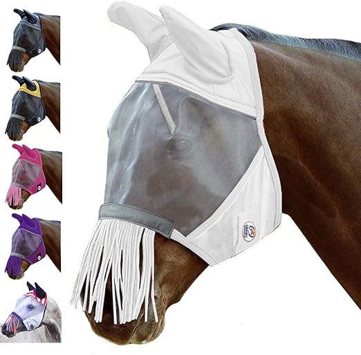 Amazon Com Derby Originals Uv Blocker Reflective Safety Horse Fly Mask With Ears And Nose Fringe Available In Multiple Sizes And Colors Pet Supplies