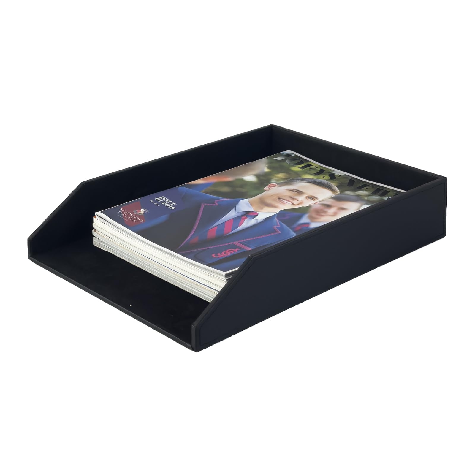 UnionBasic Stackable Document Paper Letter Tray, Faux Leather Desktop File Sorter Organizer Tray, Black