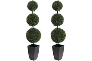momoplant Outdoor Artificial Topiaries Cypress Ball Tree, 37Inchs Fake Triple Ball Boxwood Topiary Trees(2 Pieces), Faux Shrubs Plants Potted Green Decorative Indoor Porch or Garden