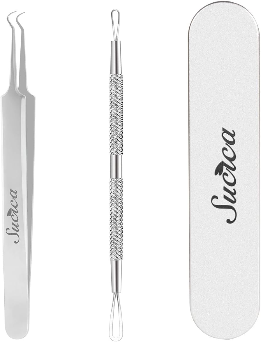 Sucica Blackhead Remover Pimple Comedone Extractor, Surgical Tweezers Kit, Acne Removal, Treatment for Blemish, Whitehead, Ingrown Hairs - 2 PCS