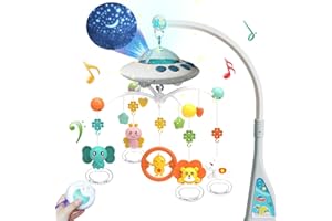 Eners Baby Crib Mobile with Music and Lights, Mobile for Crib with Remote Control, Rotation, Moon and Star Projection, Baby Crib Toys for Boys Girls (Blue)