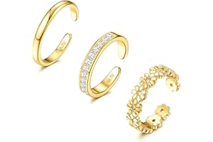 Adramata 3PCS 14K Gold Filled Toe Rings for Women Adjustable Gold Toe Ring Set Open Band Simple CZ Daisy Flower Toe Rings Haw