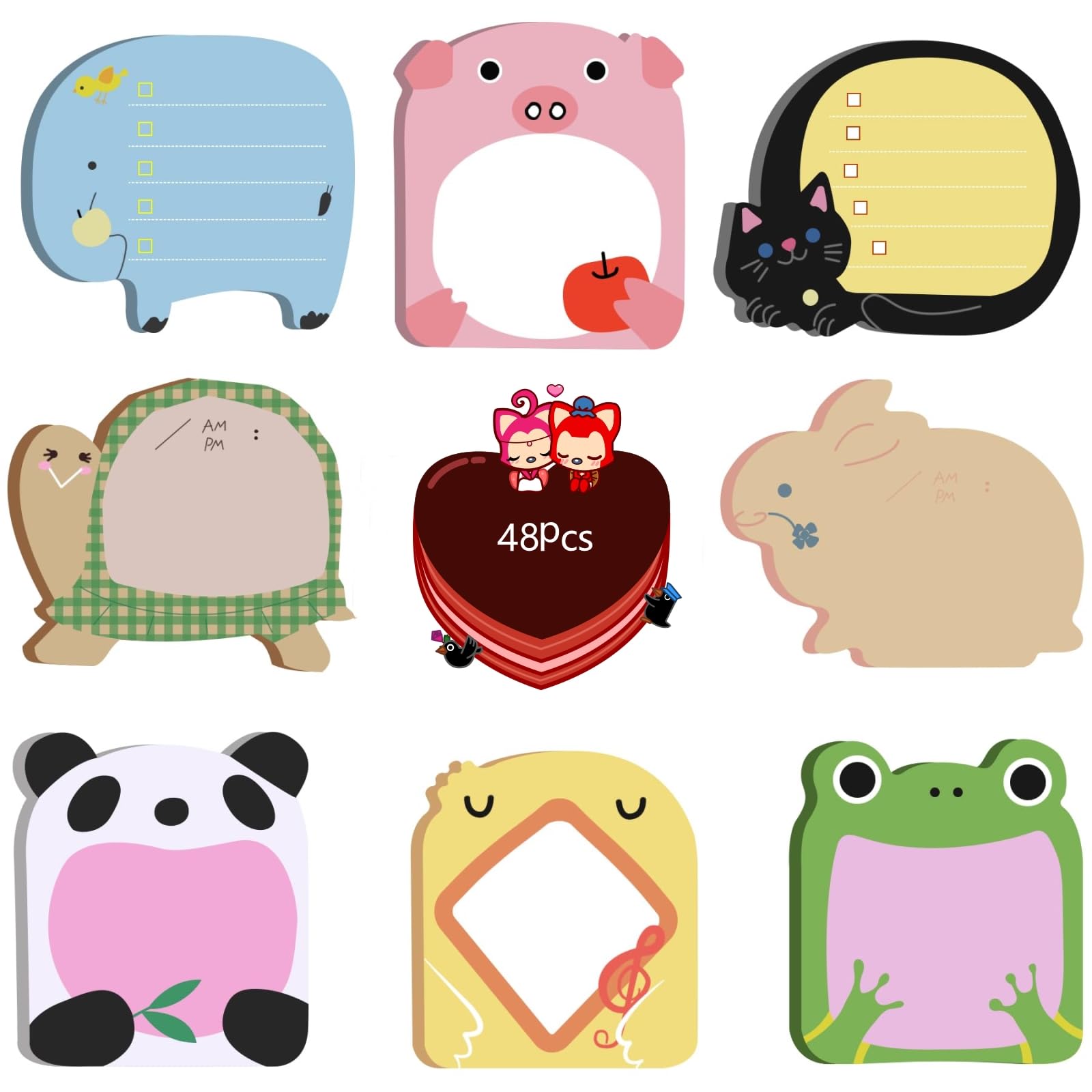 Donboly 48 Pack Cute Sticky Notes Set Sticky Notes for Party Bags Animal Designs Party Bag Fillers for Kids,end of Term Gifts for Children (48)
