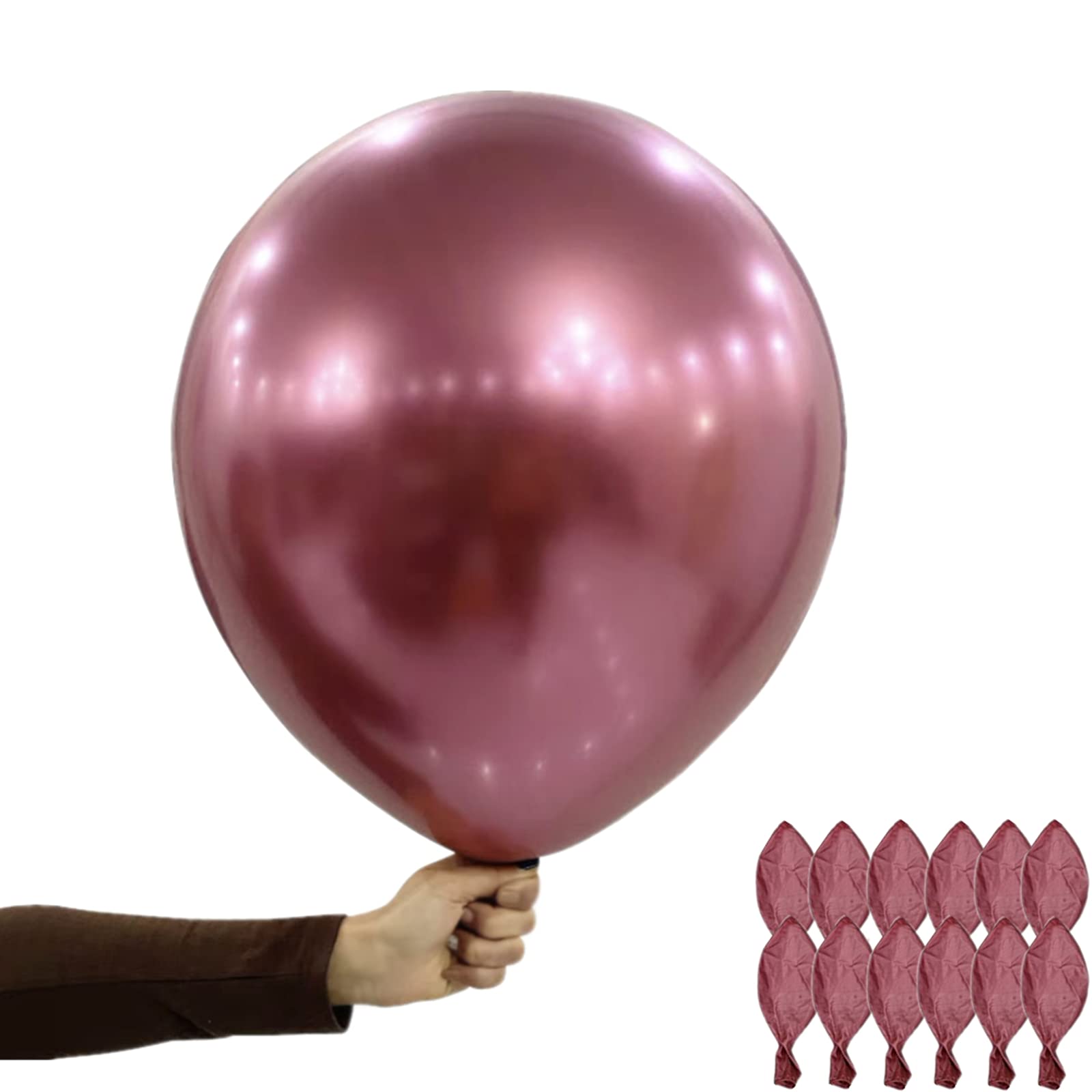 12 Pcs Metallic Balloons - 18 Inch Rose Chrome, Thick Latex for Birthday Party, Wedding, Halloween, Christmas, Baby Shower, Carnival