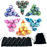 SmartDealsPro 6 x 7 Sets(42 Pieces) Two Colors D4 D6 D8 D10 D12 D20 Polyhedral Dice for Dungeons and Dragons DND RPG MTG Table Games with Free Pouches