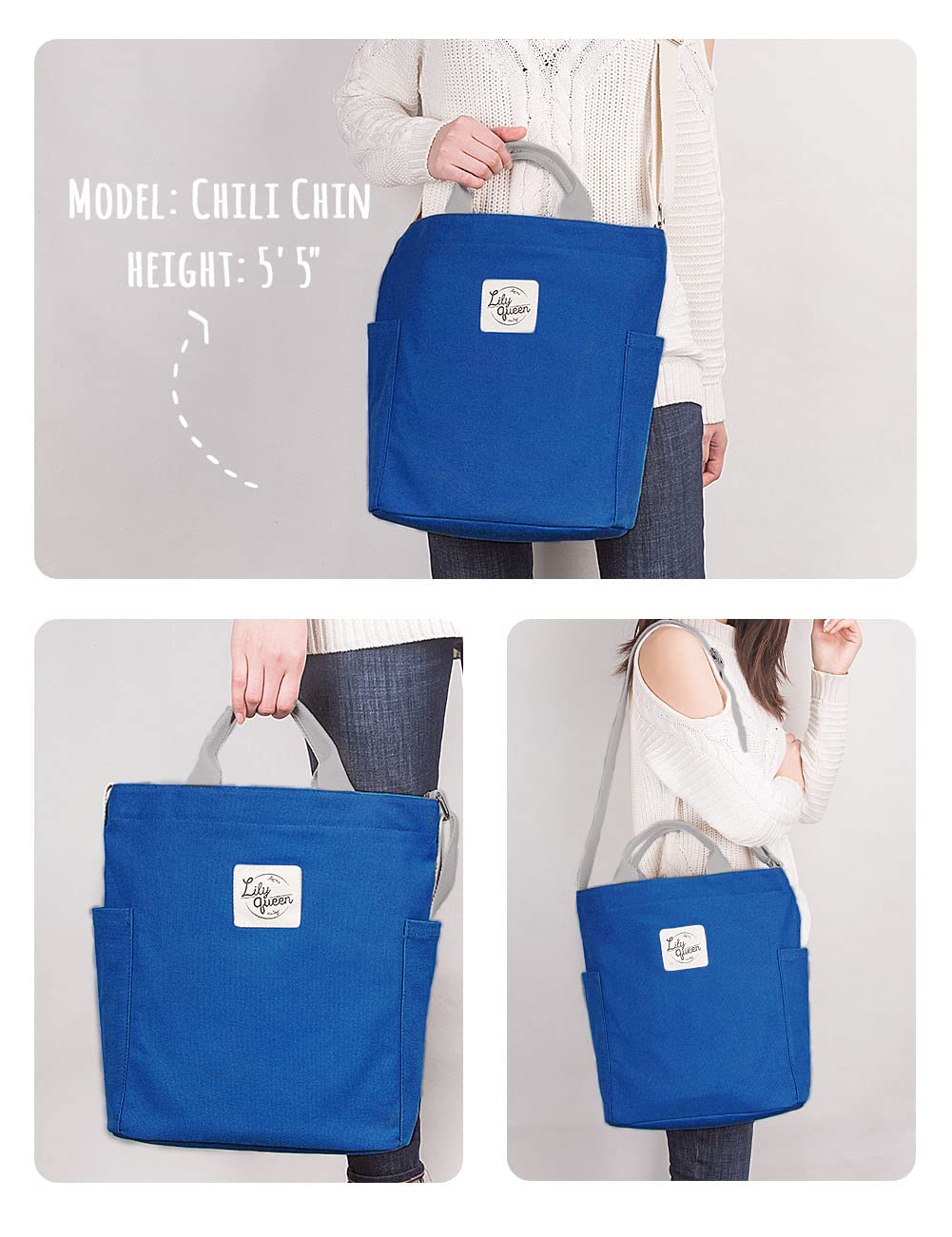 Lily queen Women Canvas Tote Handbags Casual Shoulder Work Bag Crossbody (Royal Blue)