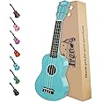 Trendy Soprano Ukulele for Beginners 21 Inch Hawaiian Wood Ukelele for Adult Student Starter (Light Blue)