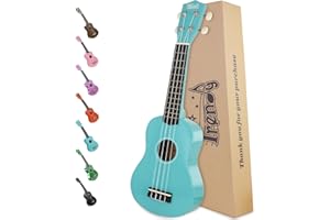 Trendy Soprano Christmas Ukulele for Beginners 21 Inch Hawaiian Wood Ukuleles for Adult Student Starter Four Strings Guitar (Light Blue)