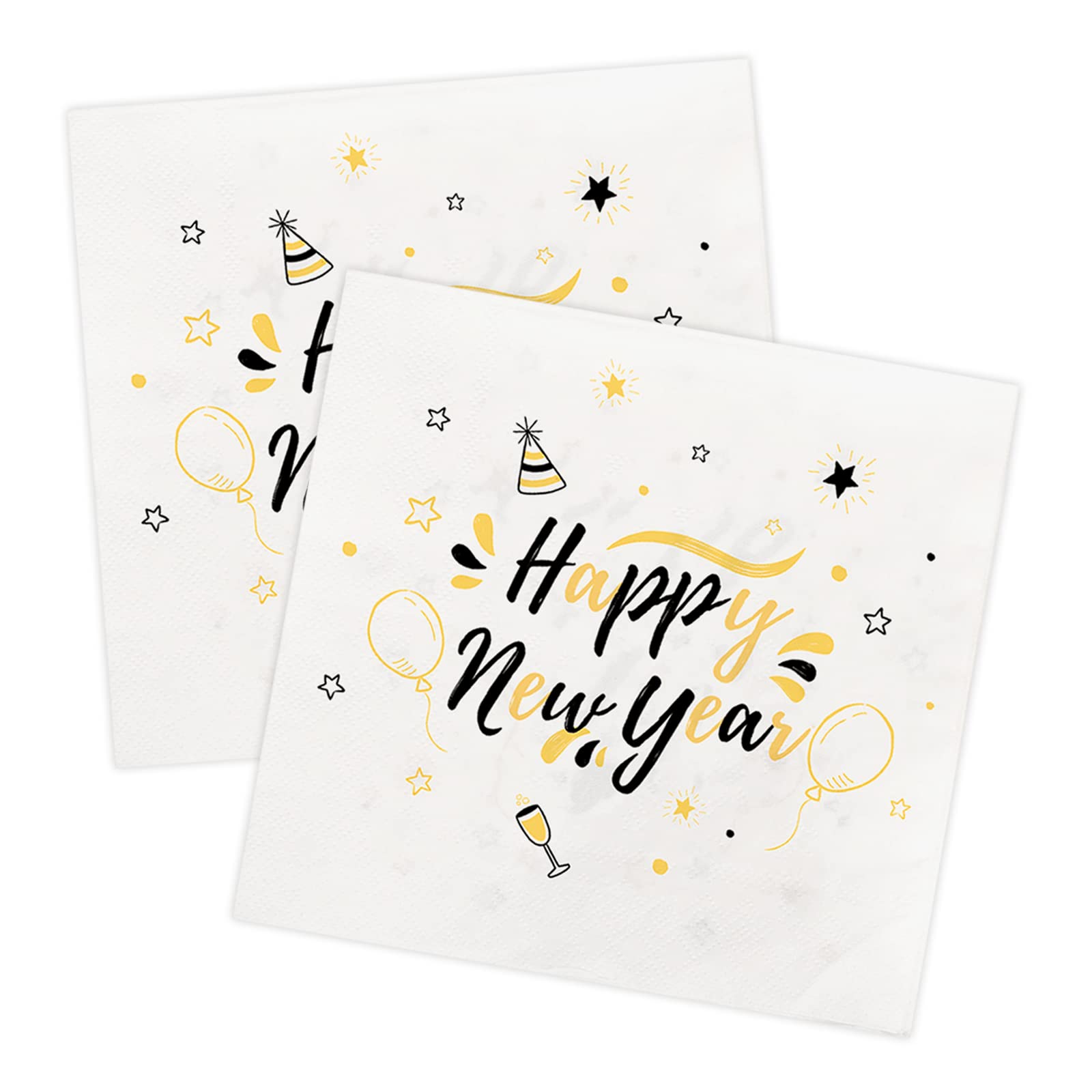 TAROME 40 Sheets Happy New Year Serviettes Papers Gold Disposable Napkins Holiday Party Paper Cocktail Napkin for 2024 New Year Eve Party Dinner Tableware Decoration