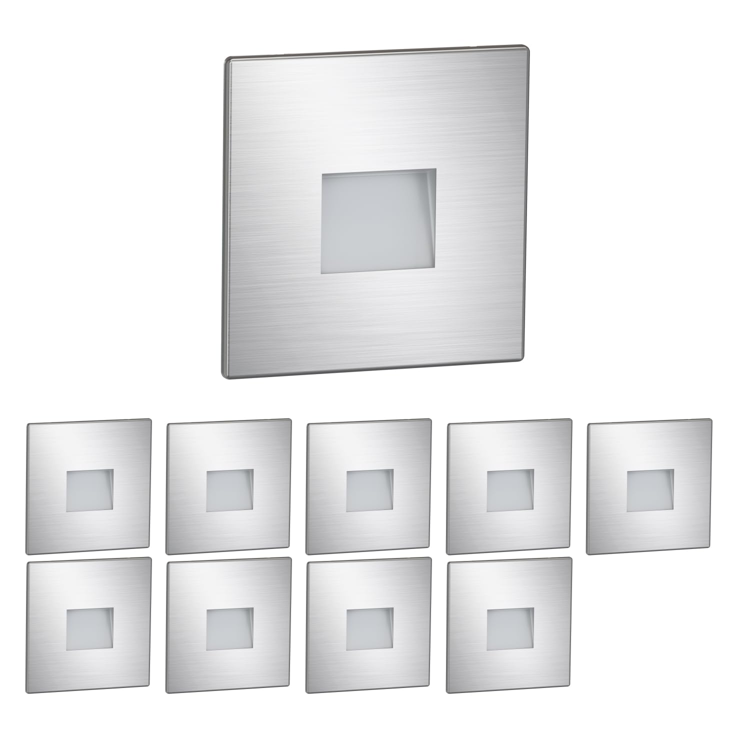 ledscom.de 10 LED Staircase Light/recessed wall Light FOW for Indoor and Outdoor use, Downlight, Angular, Stainless Steel, 85 x 85mm, Warm White
