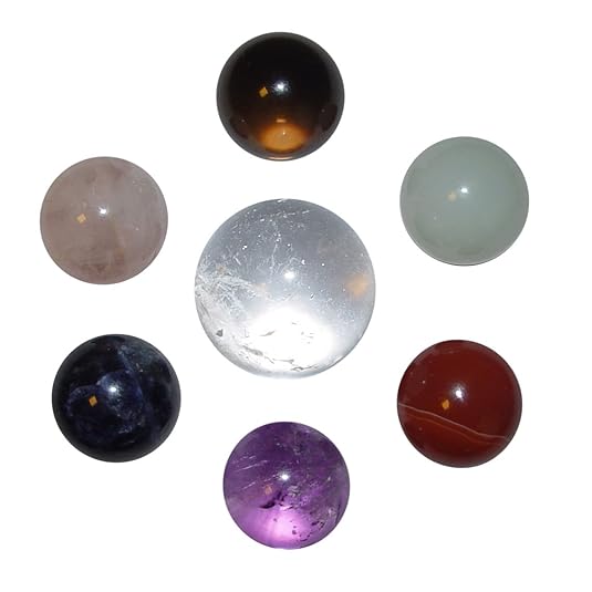 Edelstein KUGEL Set 7 Kugeln: Bergkristall, Amethyst, Carneol-Achat, Jade, Rauchquarz, Rosenquarz und Sodalith incl. 7 Hämati