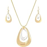 Madison Tyler Gold Plated Jewelry Set for Women | Silver Teardrop Pendant Necklace Trendy | Long Necklace with Snake Chain | Fashion Dangle Earring Set