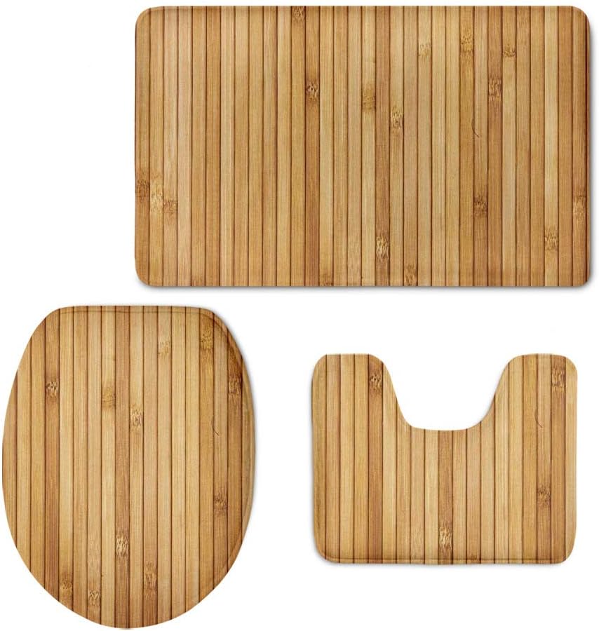 Mumeson Bamboo Print Bath Rug Set Bathroom Floor Mat Contour Rug Toilet Lid Cover (3 Piece),Super Soft Flannel Velvet Feeling