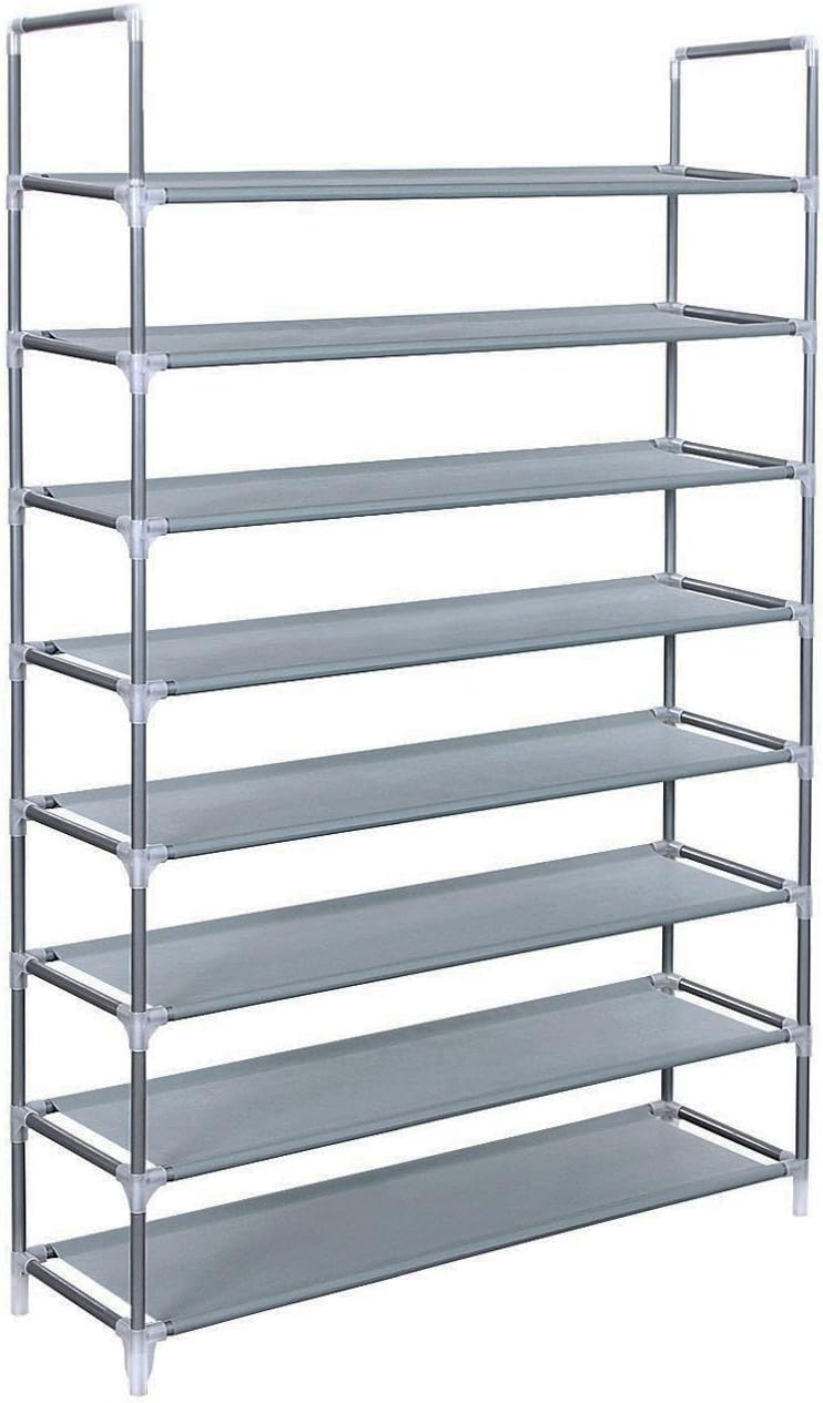 ONECK 10-Tier Canvas Fabric Shoe Rack 50 Pairs, Standing Storage Organizer, Stackable Shoes Storage Shelves 100 x 28 x 180cm (L x W x H)