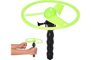 Botabee Flying Disc Launcher Toy for Kids - 4.5" Pull String Launcher Glowing Disk for Outdoor Fun - Durable Plastic Flying Disc Toy - Early Childhood Development Spin Disc and Birthday Party Favor