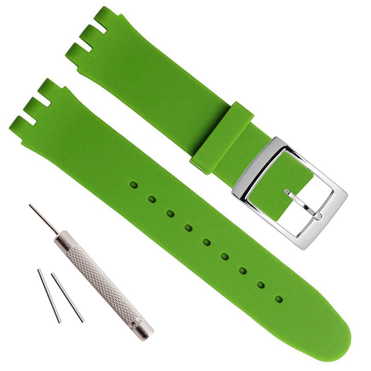 Silver Plated Stainless Steel Buckle Waterproof Silicone Rubber Watch Strap Watch Band (17mm, Green)