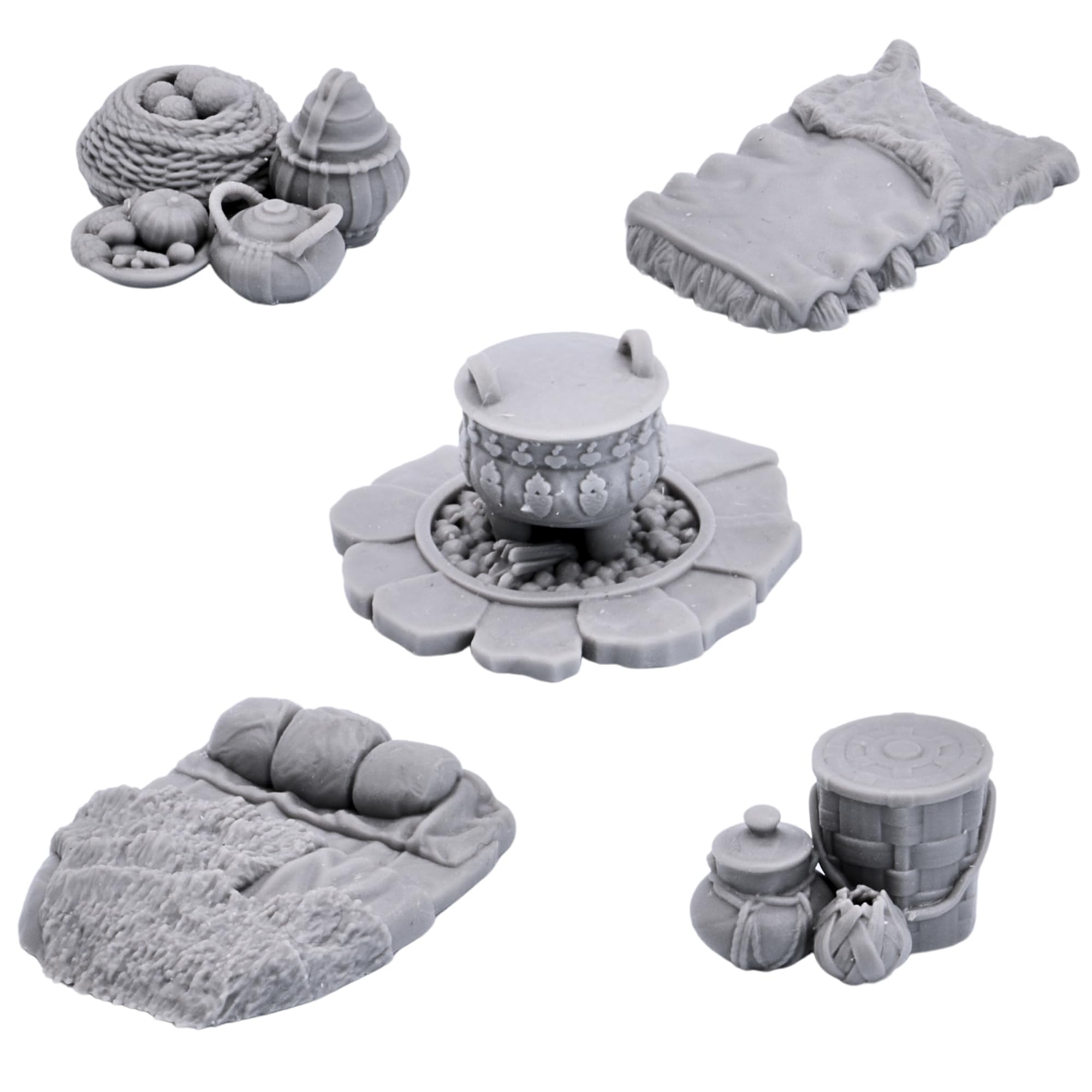 Camp Site Furnishing Set Scatter Terrain Scenery for Tabletop Wargaming 28mm Miniatures Role Playing Games Figures