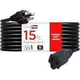 UltraPro Outdoor Extension Cord, 15 Ft, Heavy Duty Extension Cord | 3 Prong, 16 AWG 125 VAC, Multipurpose Power Cord, 1 Pack, Black, 36824