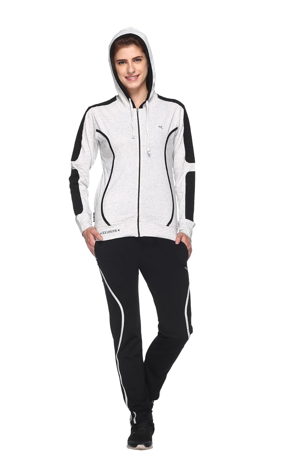 ex10sive women's front zipper cotton blended active wear top and bottom set