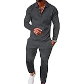 UOUA Mens 2 Piece Set Casual Outfits Polo Long Sleeve Shirt & Pants Tracksuit Loungewear Athletic Jogger Sweatsuit