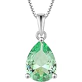 YL Teardrop Necklace 925 Sterling Silver Solitaire Pendant 9x12 MM Pear Cut Birthstone Jewelry for Women
