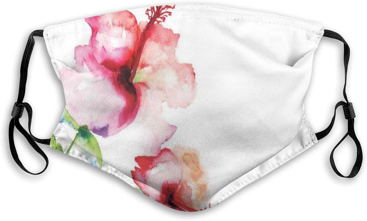 Face Mask,Hibiscus Flowers On Plain Background In Pastel Colors Nature Home Decor,Mouth Mask Replaceable Washable Anti-dust Face Mask-Adjustable,Adult size:M