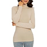 Qukayang Women's Turtleneck Long Sleeve Thermal Tops Slim Fitted Lightweight Thin Basics Layer Tshirt (XS-2XL)