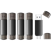 JOIOT 64GB USB C Flash Drive Dual USB 3.0 Flash Drive Type C + USB A Portable Type-C Flash Drive 2-in-1 USB-C Thumb Drive for Smartphone Tablet Computer Mac iPhone Black (5 Pack)