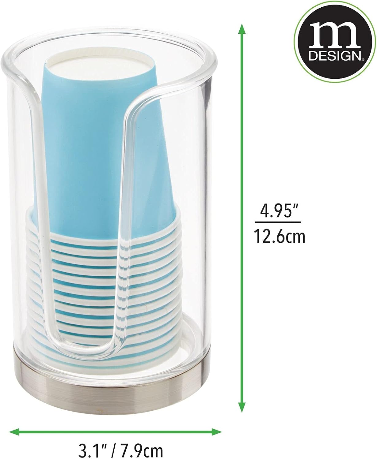 mDesign Modern Plastic Compact Small Disposable Paper Cup Dispenser - Storage Holder for Rinsing Cups on Bathroom Vanity Countertops - Clear/Brushed: Home & Kitchen