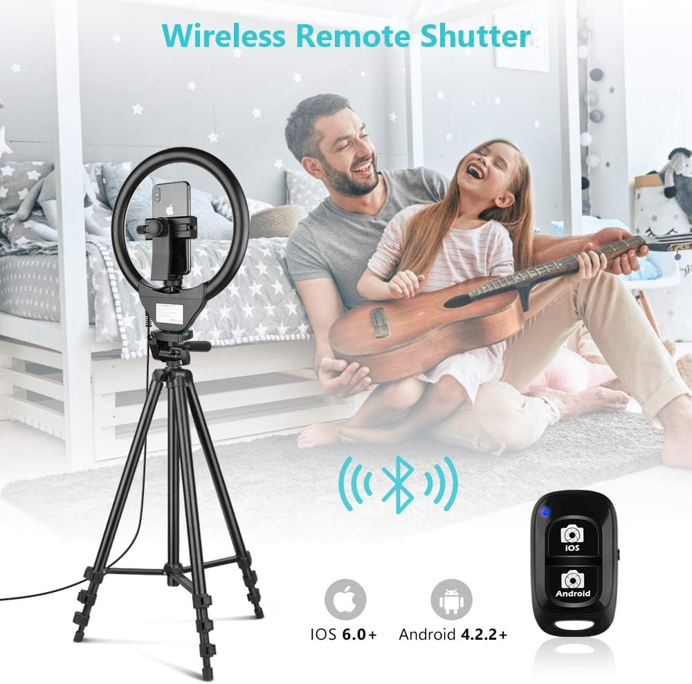 10'' Ring Light with 50'' Extendable Tripod Stand, Sensyne LED Circle Lights with Phone Holder for Live Stream/Makeup/YouTube Video/TikTok, Compatible with iPhone/Android : Camera & Photo