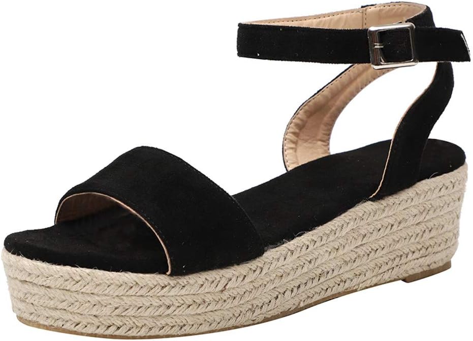 Platform Sandals,Women’s Flatform Espadrilles Ankle Strap Buckle Open Toe Faux Leather Studded Wedge Summer Sandals